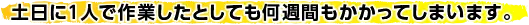 土日に1人で作業したとしても何週間もかかってしまいます。